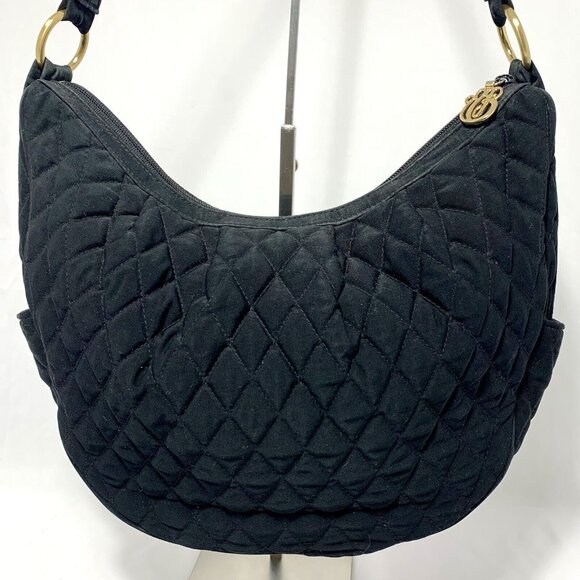 VERA BRADLEY Black Quilted Gold Color Metal Handbag Hobo Style Purse Tote - Picture 3 of 9